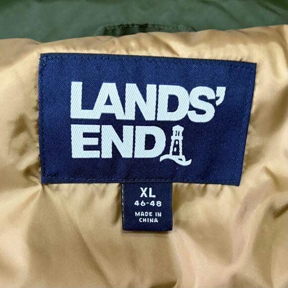 Lands' End Men's Down Puffer Vest XL Olive Green Outdoors Fall Winter Snap Up - Picture 7 of 9